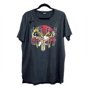FREE SPIRIT Eagle Wild & Free Graphic Print distressed tunic tee